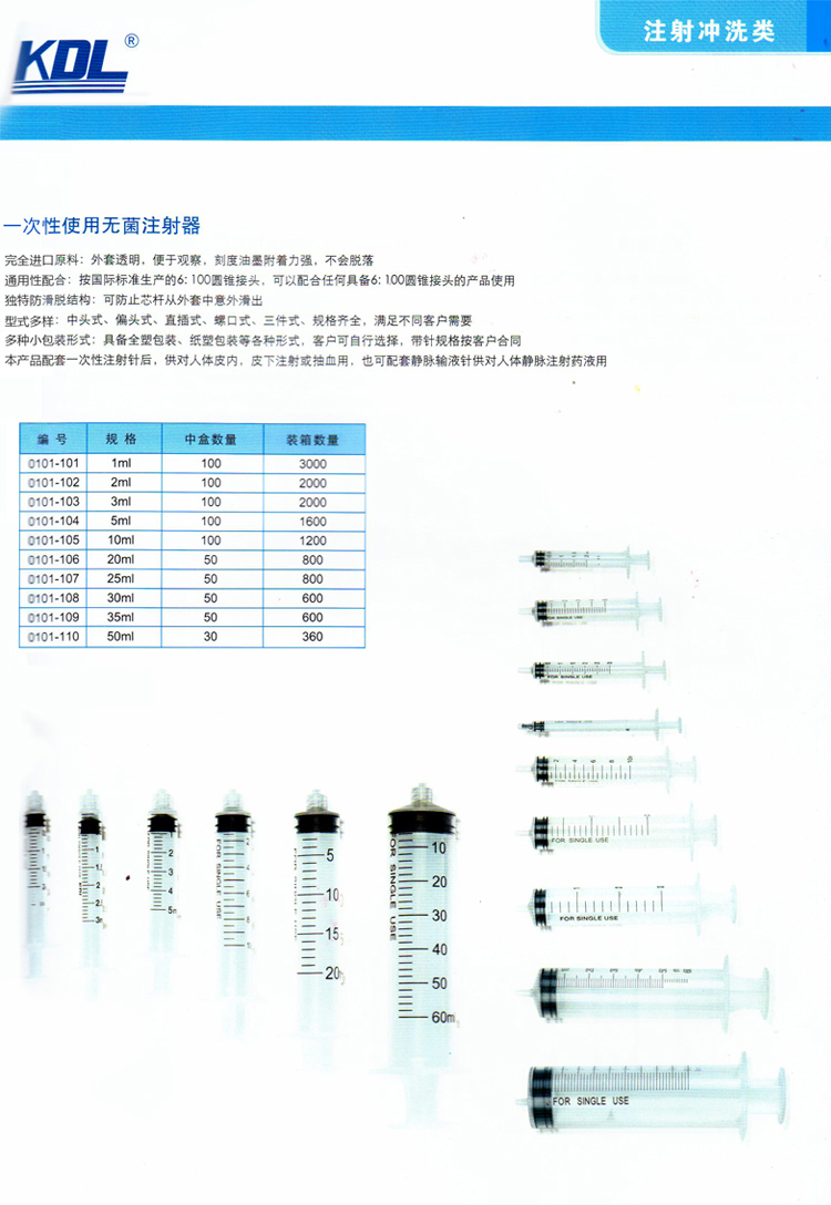 康德莱一次性使用无菌注射器25ml