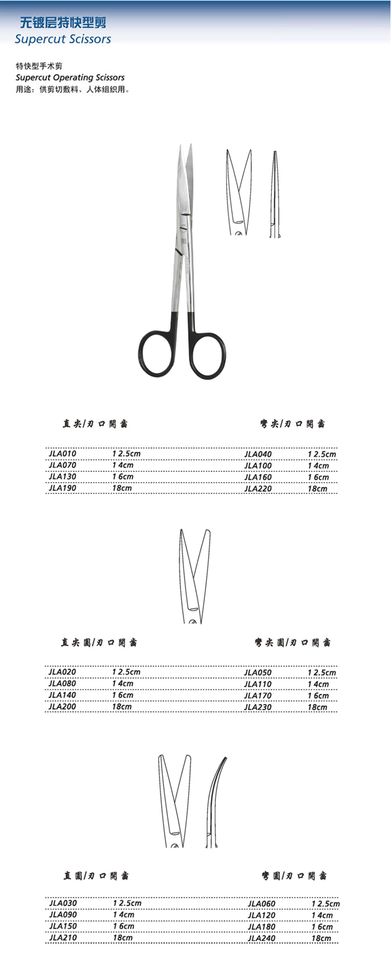 金钟手术剪jla01012.5cm 直尖 刃口开齿